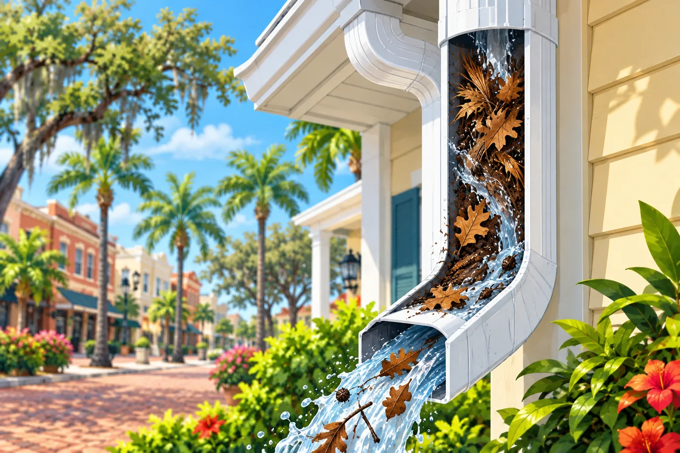 Illustration: gutter debris and cleaning at a Florida home near Winter Garden